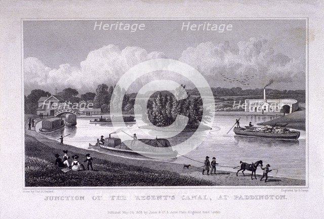 Regent's Canal, Paddington, London, 1828. Artist: S Lacey