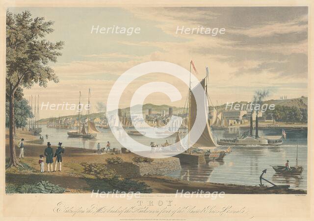 Troy: Taken from the West Bank of the Hudson in front of the United States Arsenal, pub 1838. Creator: William James Bennett.
