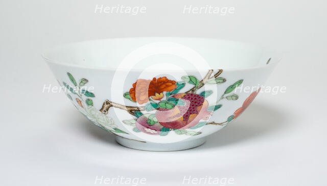 Bowl with Fruiting and Flowering Pomegranate Sprays, Qing dynasty, Qianlong reign (1736-1795). Creator: Unknown.