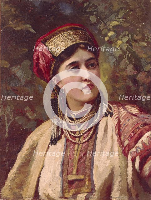 Girl in Traditional Dress. Artist: Makovsky, Konstantin Yegorovich (1839-1915)