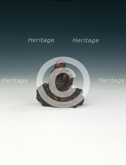 Wood carving of luohan and rock, Qing dynasty, China, 1644-1911. Artist: Unknown