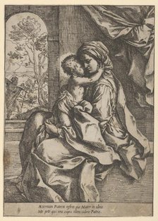 The Virgin seated with the Christ Child on her lap embracing her, Joseph seen thr..., ca. 1600-1613. Creator: Guido Reni.