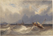 Fishing Boats Tossed before a Storm, c. 1840. Creator: Eugene Isabey.