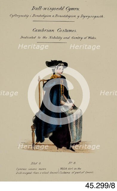 Cambrian Costumes series No. 8, 19th century.  Creator: Lady Llanover.