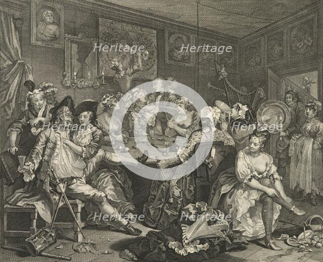 A rake's progress. Plate 3. The tavern scene, 1735. Creator: William Hogarth.