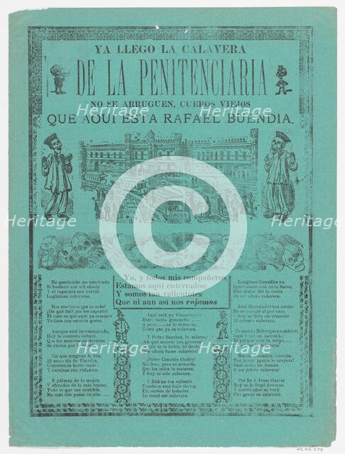 The arrival of the skeletons of the penitentiary (Posada); two skeleton angels in lower co..., 1902. Creator: José Guadalupe Posada.