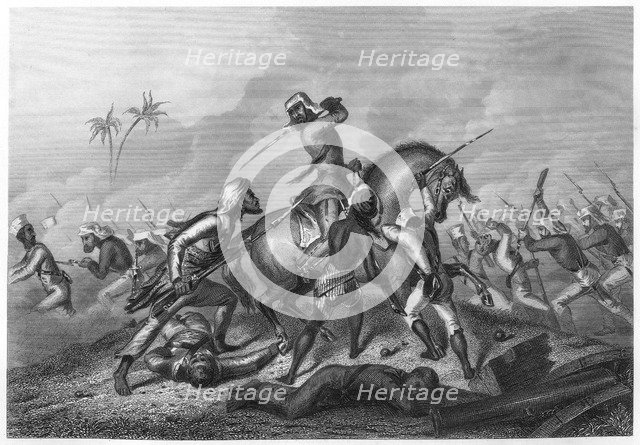 'Havelock's column attacking the mutineers before Cawnpoor', 1857, (c1860). Artist: Unknown