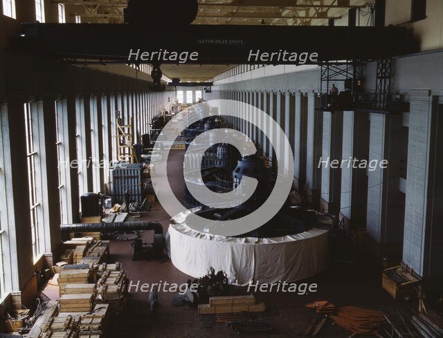 Eight generator units in the generator room of a new...Wilson Dam, Sheffield vicinity, Ala., 1942. Creator: Alfred T Palmer.