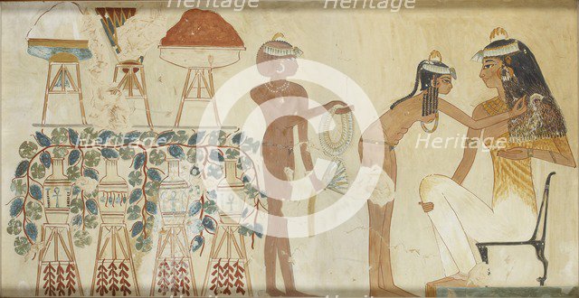 Copy of wall painting from private tomb 38 of Djeserkeresonb, Thebes (I, 1, 69-70), 20th century. Artist: Anna (Nina) Macpherson Davies.