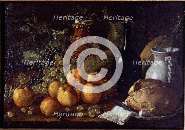 'Still Life with Fruit and bread' by Luis Melendez.