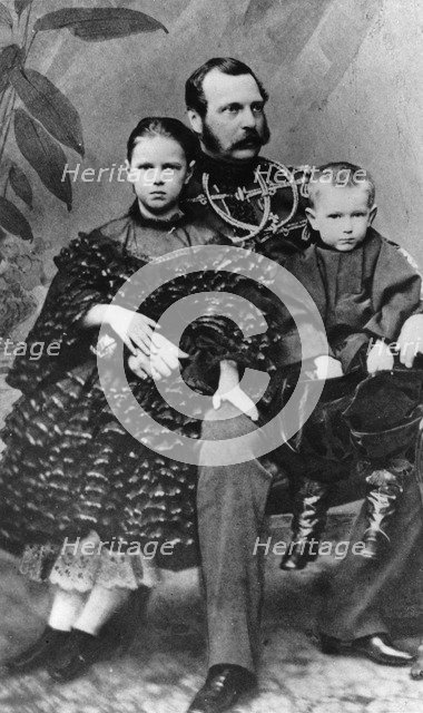 Tsar Alexander II of Russia with his daughter Maria and son Sergei, c1860-c1862. Artist: Unknown