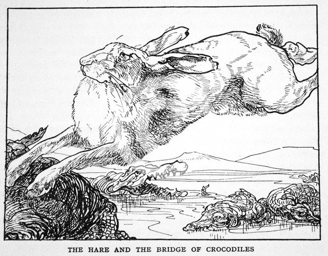 'The Hare and the Bridge of Crocodiles', 1925. Artist: Unknown