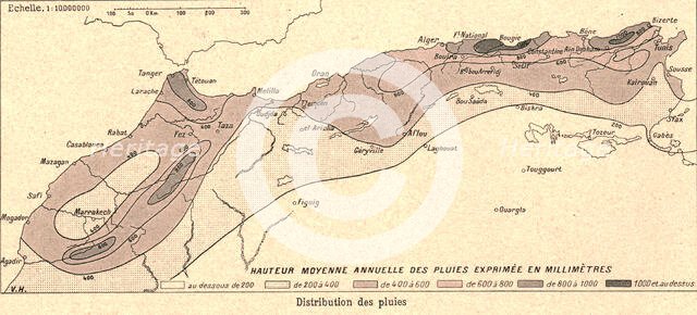 ''Le Climat, distribution des pluies; Afrique du nord', 1914. Creator: Unknown.