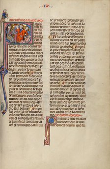 Initial S: A Man Who Has Killed Another Man Led by Soldiers before a Judge, about 1290-1310. Creator: Unknown.