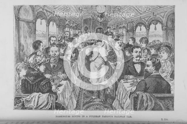 Passengers dining in a Pullman parlour railway car, 1882. Creator: Unknown.