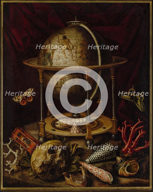 Still Life with Celestial Globe, Skull, Shells, Corals and Butterflies. Creator: Luyckx, Carstian (1623-after 1657).
