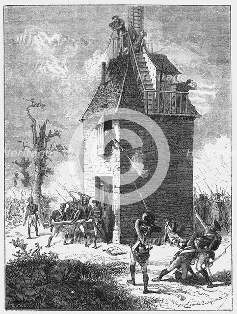 Napoleon's troops defending a telegraph tower, c1815, (c1870). Artist: Unknown