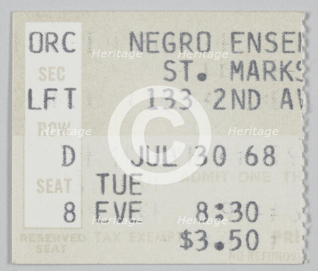 Ticket stub for Song of the Lusitanian Bogey and Daddy Goodness, July 30, 1968. Creator: Unknown.