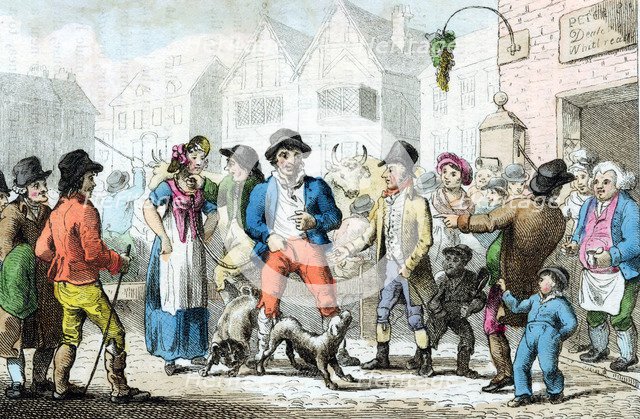 Selling a wife to the highest bidder, 1816. Artist: Unknown