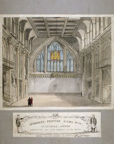 Interior view of the Guildhall, City of London, 1838. Artist: Anon