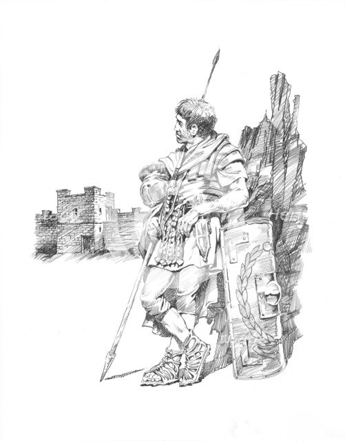 Roman soldier at Hadrian's Wall, c1985-c2000. Artist: Philip Corke.