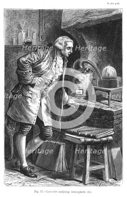 Antoine Laurent Lavoisier, French chemist, investigating the existence of oxygen in the air, 1873. Artist: Unknown