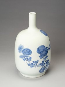Hirado Ware Sake Bottle with Design of Chrysanthemums, 19th century. Creator: Unknown.