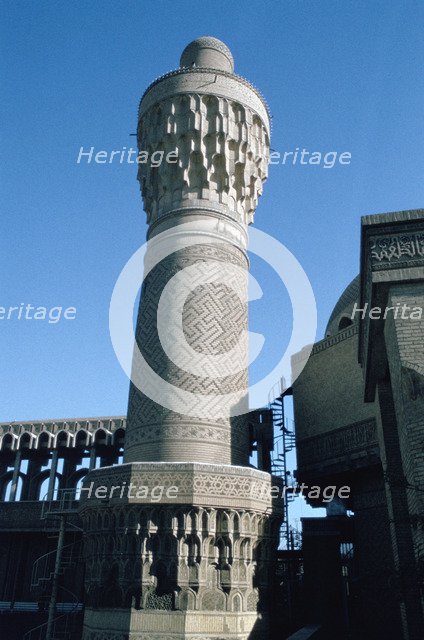 Minaret of the Suq al Ghazal Mosque, Baghdad, Iraq, 1977.