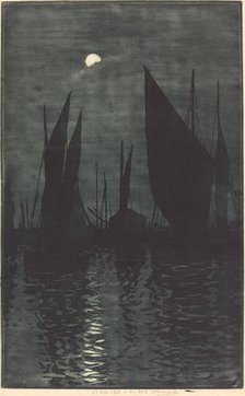 Moonlight in the Harbor at Dieppe, c. 1885. Creator: Henri-Charles Guerard.