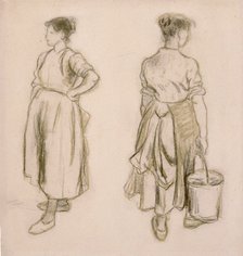 'Two studies of a girl', 1890. Artist: Camille Pissarro.