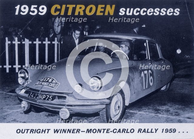 Poster advertising the Citroën Monte Carlo Rally winner, 1959. Artist: Unknown