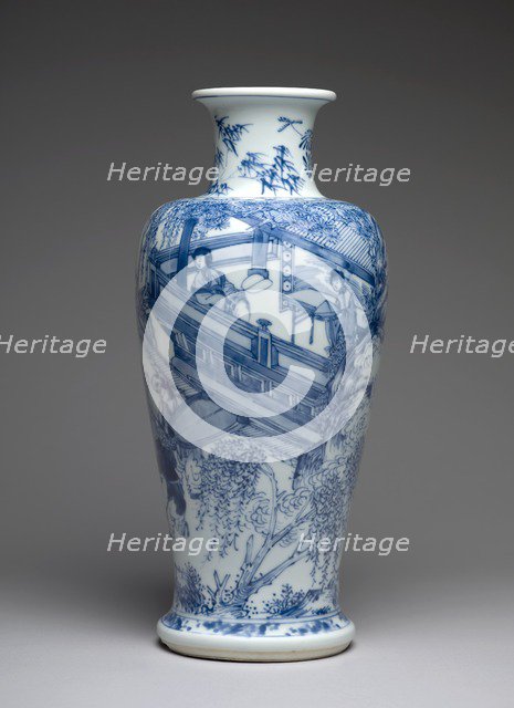 Blue-and-white vase with figures on a balcony, 1662-1674. Artist: Unknown.