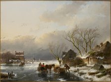 Winter landscape with a frozen river, 1847. Creator: Schelfhout, Andreas (1787-1870).