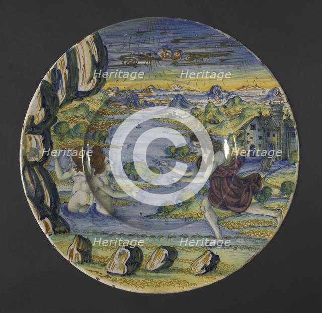 Plate: Diana and Acteon, 1522. Creator: Maestro Giorgio Andreoli (Italian, 1465-70-aft 1553).