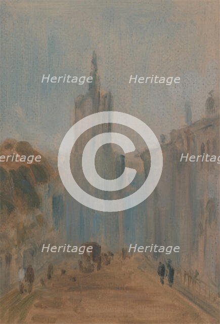 Street with Church and Figures, 1822 to 1825. Creator: Unknown.