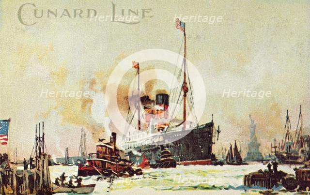 A Cunard occean liner enters the North River, New York City, USA, c1900.  Creator: Unknown.