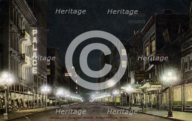 Nicollet Avenue at night, Minneapolis, Minnesota, USA, 1915. Artist: Unknown
