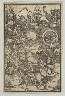 The Drunken Man on a Chariot on his Way to Hell, from Hymmelwagen auff dem, wer wol lebt....., 1517. Creator: Hans Schäufelein the Elder.