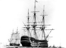 HMS Victory at Portsmouth, 19th century. Artist: Unknown