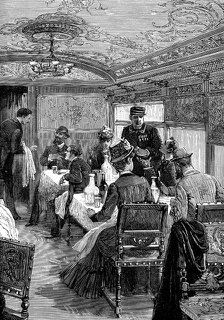 Dining car on the Orient Express, c1885. Artist: Unknown
