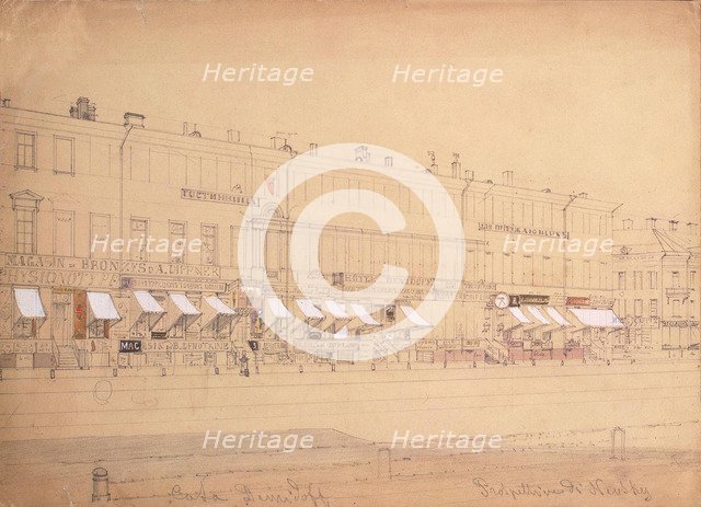 The Demidov Hotel at the Nevsky Prospekt in St. Petersburg, Mid of the 19th century. Artist: Premazzi, Ludwig (Luigi) (1814-1891)