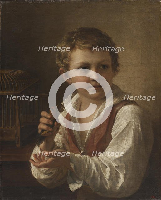 Boy with a Goldfinch. Creator: Tropinin, Vasili Andreyevich (1776-1857).