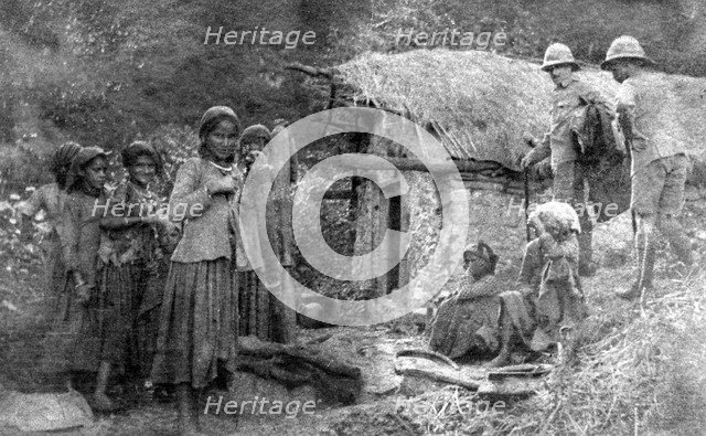 Girls and British soldiers, Chakrata hills, India, 1917. Artist: Unknown
