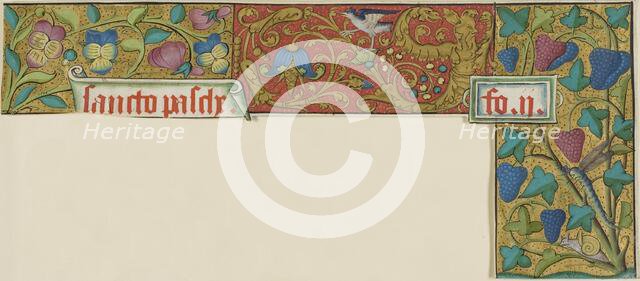 Illuminated Border with Snail, Insect, Bird, Grotesques and Flowers...,15th or early 16th century. Creator: Unknown.