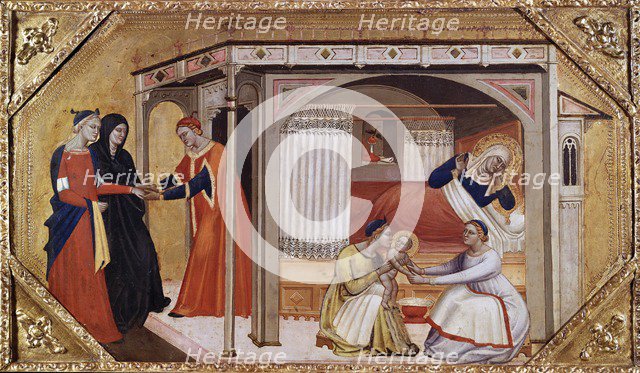The Birth of the Virgin Mary, c1365-1370. Artists: Master of Ashmolean Predella, Andrea di Cione.