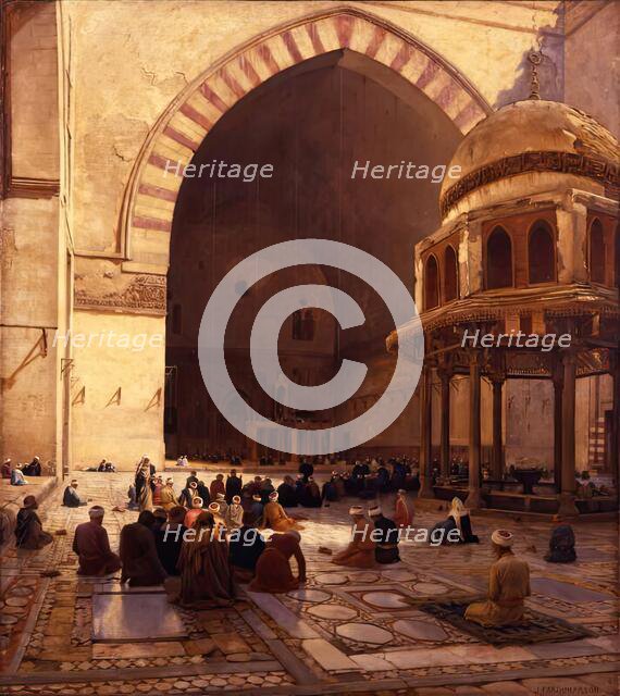 The Hour of Prayer - Interior of the Mosque Sultan Hassan, Cairo, 1888. Creator: Joseph Farquharson.