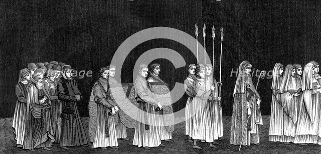 Rector of the university and a procession of monks of Saint-Victor's Abbey, 15th century (1849).Artist: A Bisson