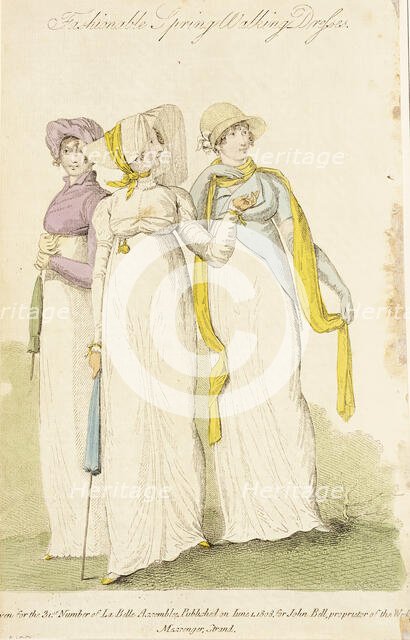 Fashion Plate (Fashionable Spring Walking Dresses), 1808. Creator: John Bell.