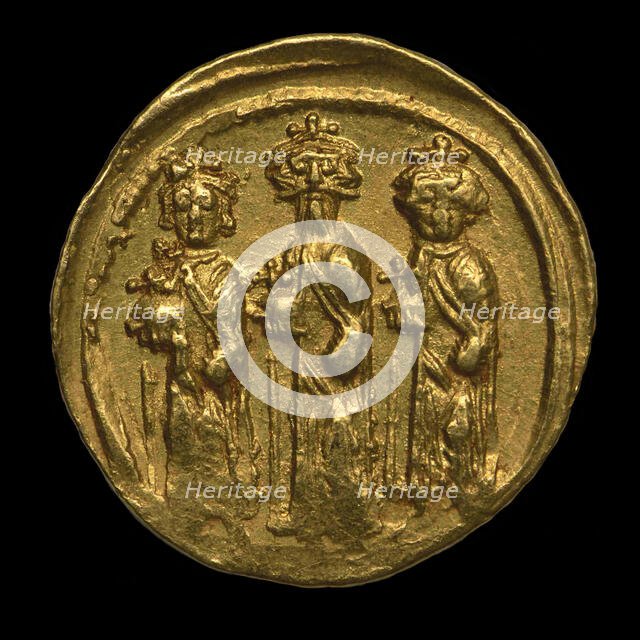 Solidus of Heraclius. Heraclius, Heraclius Constantine, and Heraclonas (Obverse), 639-641. Creator: Numismatic, Ancient Coins  .