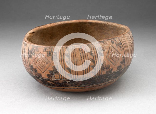 Bowl with Incised and Painted Textile-Like Motifs, A.D. 1400/1500. Creator: Unknown.